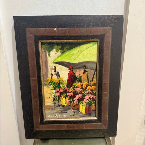 Original Oil Painting of African Women in a Floral Market signed - Picture 1 of 7